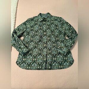 Talbots Floral Green and Blue Blouse